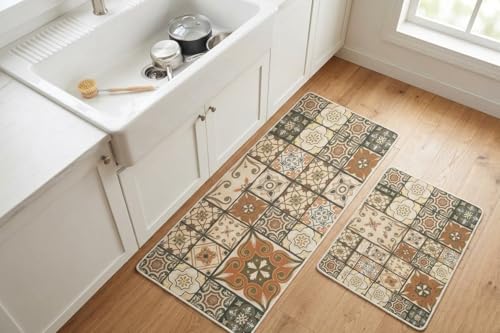Image of HomeCloud Anti Fatigue Kitchen Rug Printed Thick Anti Slip, Washable, Big Size, Designer Folding Kitchen Mat for Home BedroomStandard Size (41 x 122 cm 41 x 61 cm) (Morrocan Multi)