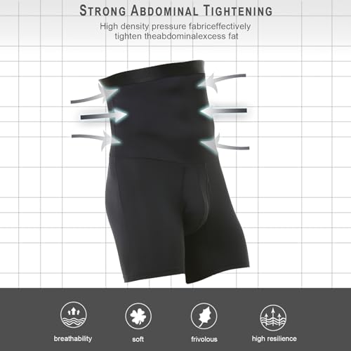 Telewee 1118 Mens Shapewear Tummy Control Shorts Compression, Slimming Body Shaper Boxer Briefs Underwear Black thumb #3