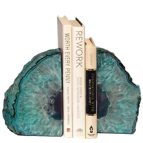 Agate Geode Bookends Heavy Duty Teal Crystal Stone Book Holders Decorative