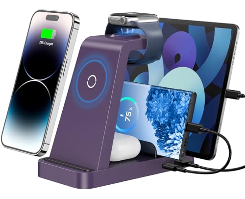 5-in-1 Qi Charging Dock for iPhone, Apple Watch & AirPods (Purple)
