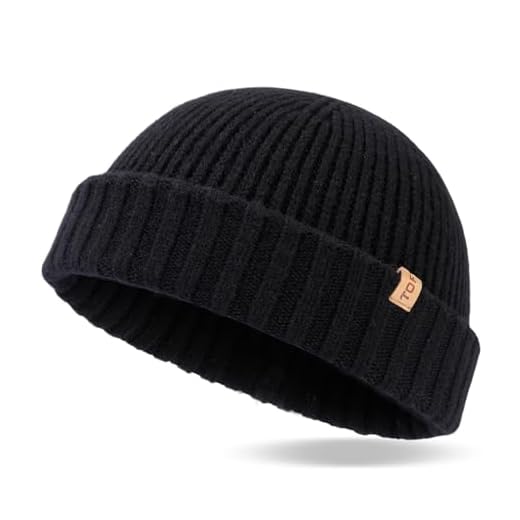 TOP-EX XL/XXL Mens 100% Merino Wool Fisherman Beanie for Women Trawler Beanie Winter Hat Warmer Knitted Cuffed Hat Black XL/XXL