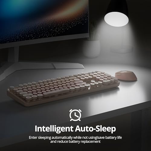 Image of GTSP Colorful Brown Wireless Keyboard and Mouse Combo, Retro Wireless Typewriter Full-Size Cute Office Keyboard 2.4GHz with Round Keycaps for Desktop Laptop and PC (Cute Brown)