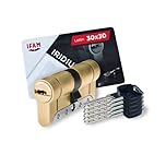 IFAM Cilindro Puertas Iridium, 30x30mm, Leva 15mm, Bombin Cerradura Seguridad, 5 Llaves, Doble Protección Antirotura, Antitaladro y Antiganzúa, Doble Sistema Antibumping, Perfil Europeo, Color Dorado