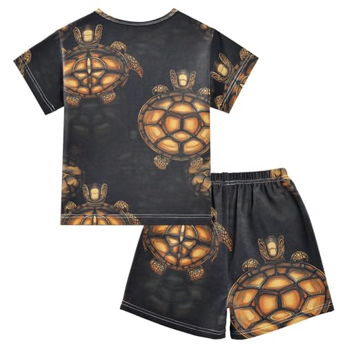 Pajama Short Sets Turtle Shell Pattern Prints Soft Cotton Summer Sleepwear 2 Piece PJS Size 5-14T2