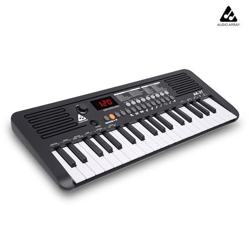 Image of Audio Array AK-37 Black MIDI Keyboard 37 Velocity Sensitive Keys, Built-in Speakers, 200 Presets, Sustain & Touch, Tempo, Octave /Transpose /Tune, Master Volume Knob, LED Display BT AA & Type-C Power