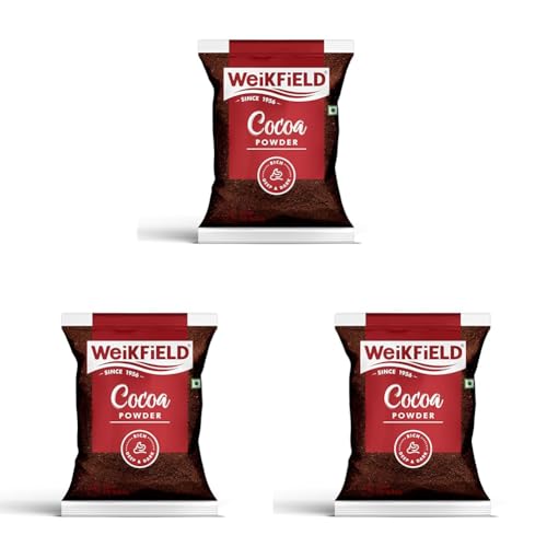 Image of Weikfield Cocoa Powder 1 kg Pouch| Low Fat Rich & Decadent Pure Cocoa Powder| Unsweetened Dark Cocoa for Baking, Desserts, Smoothies, Brownies, Hot Chocolate & Cakes (Pack of 3)