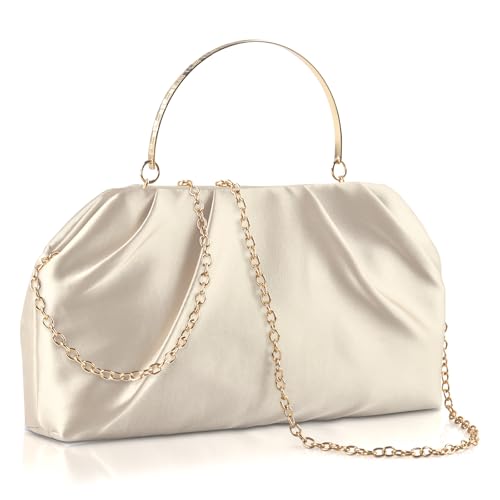 Image of ERKOON Clutch Purse for Women Elegant Pleated Evening Bag Crossbody Shoulder Handbag Envelope Bag with 2 Detachable Chain