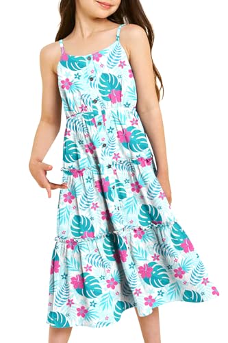 Image of Enlifety Girls Dress Hawaiian Spaghetti Straps Dresses Summer Sundress Size 6 12T