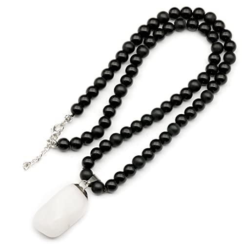 Natural Raw Tourmaline Pendant, Genuine Black Onyx Beaded Necklace, Black Stone Necklace, Gemstone Necklace, 8mm Beads, Unique Fashion Jewelry, Healing Crystal Chakra Necklace, Crystal Pendant