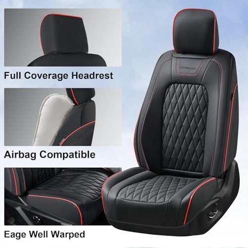 Image of Coverado Leather Seat Covers Full Set for Ford F150F250F350F450(2015-2026)Waterproof Automotive Cushion Covers for Pick-Up Trucks Custom Fit for F150 SuperCrew&F250-F450 Super Duty Crew Cab(Red Line)