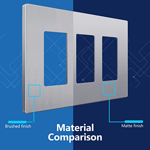 Image of LIDER Decorator Switch Cover, Screwless Wall Plate, Mid-Size 3-Gang 4.88 inch x 6.77 inch, LSWP-33M-BSV, UL Listed, Thermoplastic, Brushed Silver, 1-Pack