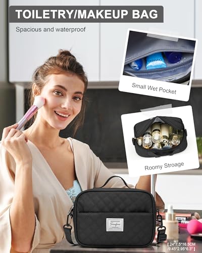 Image of Gym Duffle Bag for Women with Shoe Compartment Waterproof Travel Tote Bags Personal Item Carry On Weekender Overnight Bags with Toiletry Bag Swimming Yoga Bags Hospital Holdalls Black