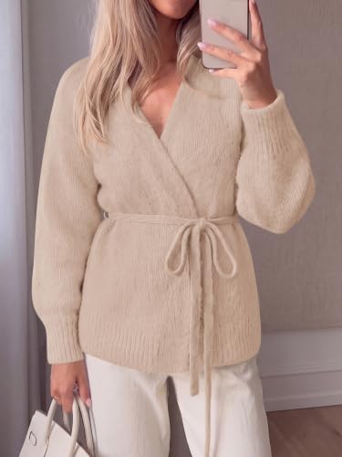 KIRUNDO Womens Trendy Wrap V Neck Tie Open Front Cardigan Cozy Sweaters - image 2