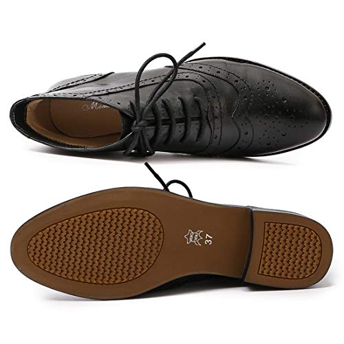 Mona flying Women's Leather Lace-up Wingtip Oxfords Brogue Boots Ankle High Vintage Tie up Booties Ladies Low Heel Short Boots4