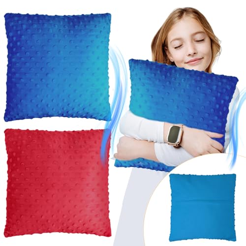 Kigley 2 Pack Vibrating Pillow Sensory Pillow for Kids Adults Pressure Activated 12 x 12 Massage with Textured Stimulation Bumps for Relieve Pain Stress Autistic Gifts for Home Travel(Red Blue)