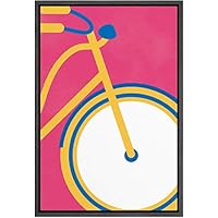 SIGNWIN Framed Canvas Wall Art Geometric Yellow Bike in Pink Background Transportation Bicycles Illustrations Minimalism Modern Closeup Colorful for Living Room, Bedroom, Office - 16