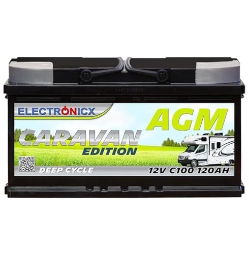 Batería De Ciclo Profundo Agm Electronicx De 12 V Y 120 Ah C100, Edición Caravana - Sin Mantenimiento, Ideal Para Camping, Embarcaciones, Sistemas De Energía De Emergencia Y Sistemas Aislados