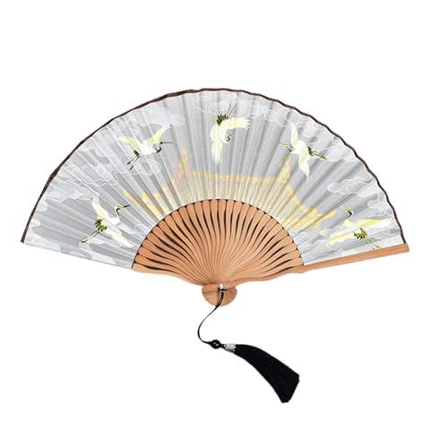 Gramigg Ventilador de mano con bisagras, diseño de grúas, ideal para los entusiastas de la cultura tradicional, regalo de fiesta