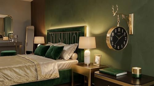 Image of Double Sided Wall Clock Sturdy Frame, Easy Read Two Faces Station Clock for Garden Home Decor Indoor Outdoor Living Room Study Wall Decoration (W4-Gold)
