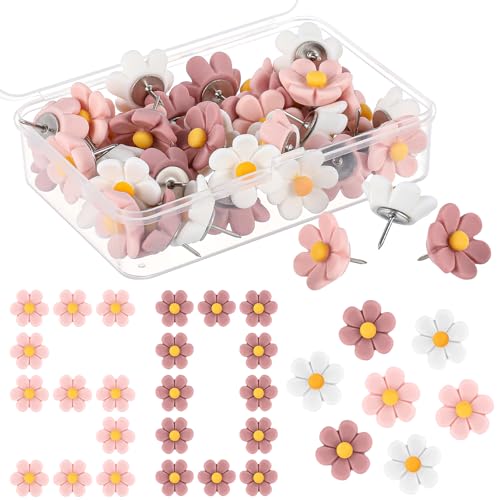 Flower Push Pins - Pink & White Floral -25 Flower Push Pins - Pink & White Floral -25