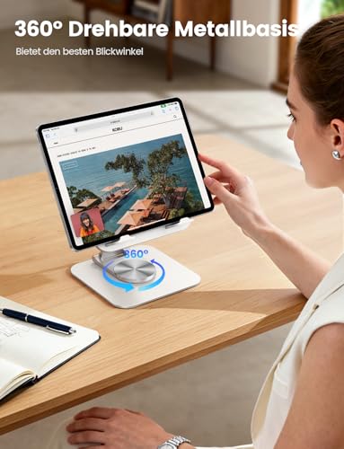 Lamicall Tablet Ständer, Tablet Halterung Tisch - [360° Drehbare Metallbasis] Faltbarer iPad Ständer für Schreibtisch, Verstellbarer Tablet halter Tabletständer für iPad Pro Air Mini, Samsung, 4,7-13\