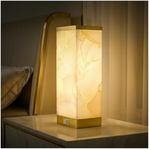 Scenekoy Alabaster Dimmable Bedside Table Lamp with USB