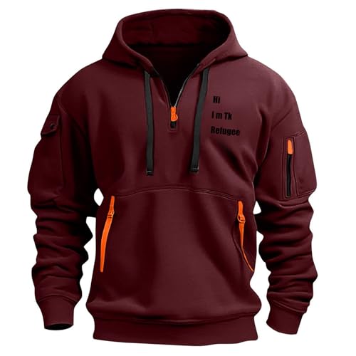 1/4 Zip Hoodie Men's Fashion Tactical Hooded Sweatshirt Military Style with Zipper Pockets Casual Outdoor Wear