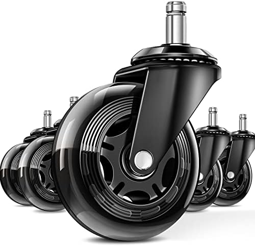 Eqmext Office Chair Wheels, Set of 5 Heavy Duty Office Chair Casters, 3 Inch Casters for Hardwood Floors, Tile and Carpets, Not for IKEA and Special Size Chairs