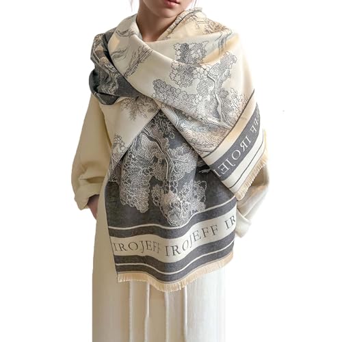 Warm Scarf Cashmere Shawl Women Artistic Landscape Painting Reversible Scarf With Tassel Large Long Pashmina Stole