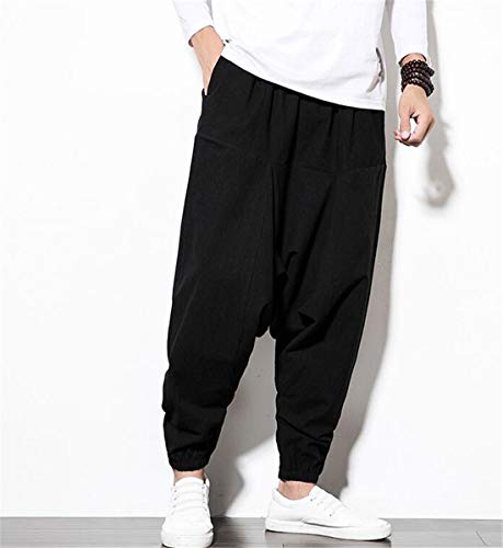 HZCX FASHION Men's Vintage Cotton Blends Linen Drop Crotch Jogging Harem Pants2