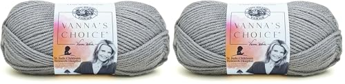 Image of Lion Brand Yarn (1 Skein Vanna's Choice Yarn, 2 Pack, Silver Grey