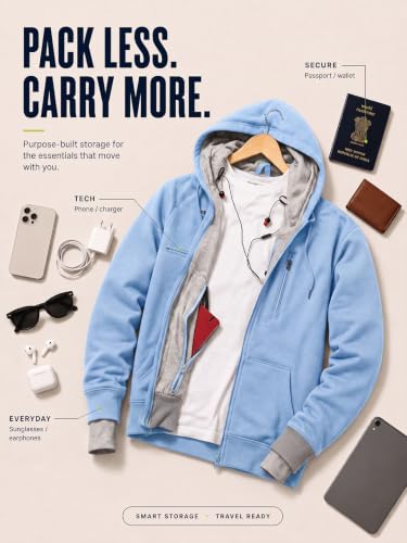 Image of NOBERO Travel Hoodies for Men|Cotton Fleece Solid Hooded Full Sleeve Sweatshirt|15 Utility Features,Tab & Drinks & earphones Holder,Charger & Sunglass Pocket, Microfiber Cloth,In-Built Gloves,Eye Mask