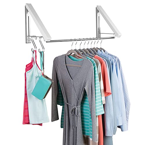 Mdesign Expandable Metal Wall Mount Clothes Air Drying Rack - For Indoor Air Drying And Hanging Clothing, Towels, Lingerie, Hosiery, Delicates - Great For Laundry Room, Bathroom, Utility Area - White #TOP4