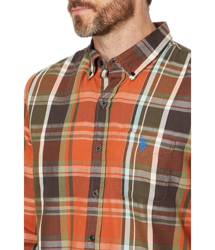 U.S. Polo Assn. Men's Long Sleeve Classic Fit 1 Pocket Yarn Dye Peached Twill Multicolor Plaid Woven Shirt3