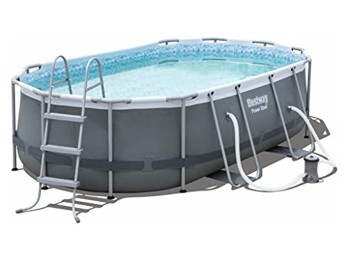 Bestway Power Steel Frame Pool Set, oval, grau, 424 x 250 x 100 cm
