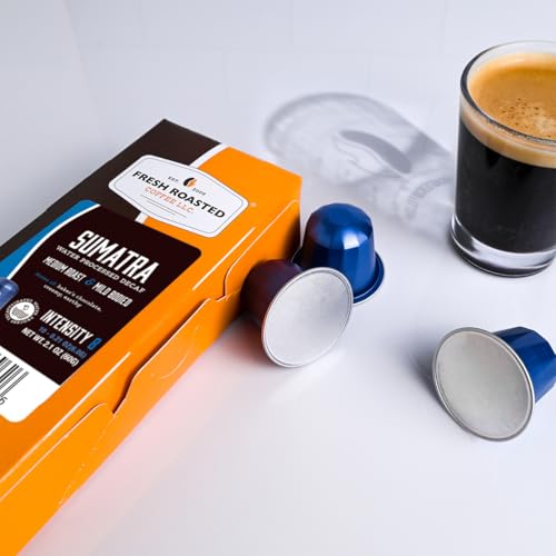 Image of Fresh Roasted Coffee, Sumatra WP Decaf Espresso Capsules for Nespresso OriginalLine, Medium, Single-Origin, Kosher, 10 Recyclable Aluminum Capsules