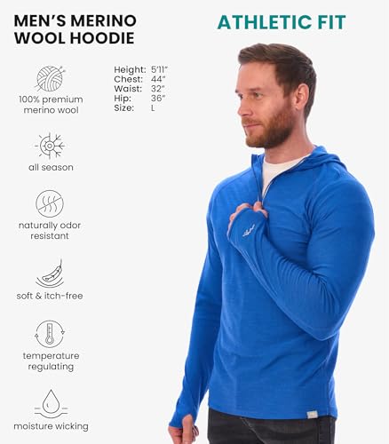 Image of Merino.tech 100% Merino Wool Hoodie Men - Slim Fit Merino Wool Base Layer Mens Half Zip Thermal Long Sleeve Shirt and Socks