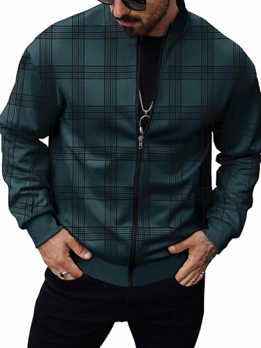 Image of Noble Monk Men Cotton Blend Checkered Full Sleeves Mock Collar Regular Fit Casual Jacket | Casual Winter Jackets | Jackets for Winter Wear