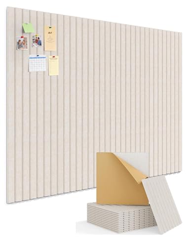 Kuchoow Felt Bulletin Board Tiles Self Adhesive Pin Cork Board Alternative for Wall, Large Panels 48"×36" 12 Pack Beige Corkboard Memo Vision Display Photo Organizer for Office Home Classroom