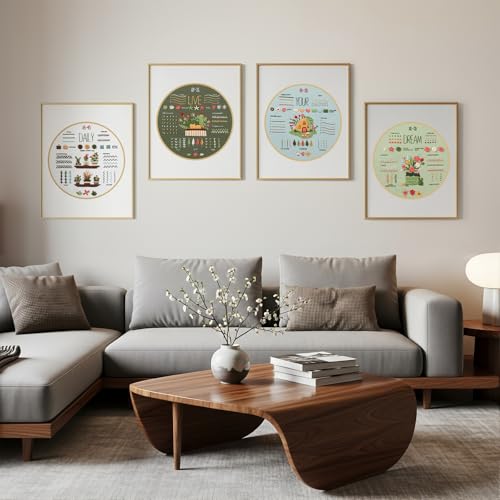 image for Snuvid Embroidery Kit for Adult Beginners, 4-Pack 38 Stitch Needlework