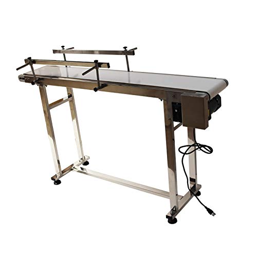 EQCOTWEA PVC Flat Conveyor Belt Systems PVC Belt Conveyor Industrial Transport Conveyor with Double Guardrail Adjustable Speed 53.1inch Length 7.9inch Width 110V/60Hz 60W