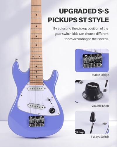 Image of Winzz 30 Inch Kids Electric Guitar Beginner Kit, Junior 1 /4 Size Mini Electric Guitar for Children Complete Stater Set with Amp, Gloosy Purple Colour