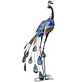 TERESA'S COLLECTIONS Outdoor Decor Peacock Yard Art Garden Sculptures & Statues,Blue Large Metal Bird Lawn Ornaments,35inch Outside Decor for Porch Patio Pool Backyard Decor,Housewarming Gift