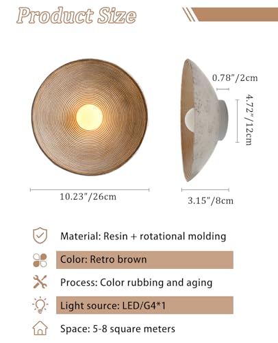 Image of Retro Japanese Wall Sconce,10.23 inch Diameter Wabi Sabi Wall Art Lamp Bronze Resin Indoor Decor Wall Lamps LED Vintage Wall Sconces for Hallway Bedroom Bedside Living Room Kitchen Island