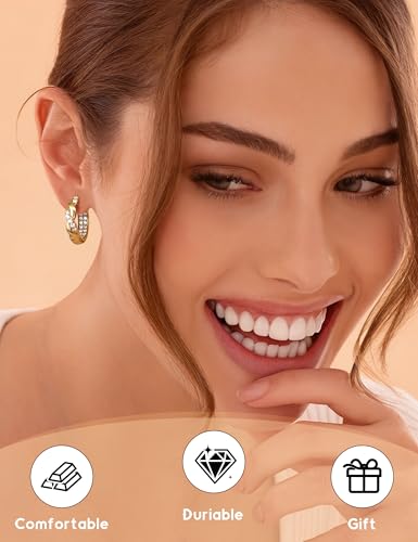 FIASASO Gold Hoop Earrings for Women Chunky Cubic Zirconia Huggie Hoops Lightweight Hypoallergenic Hoop Earring for Women Ear Piercing Jewelry4