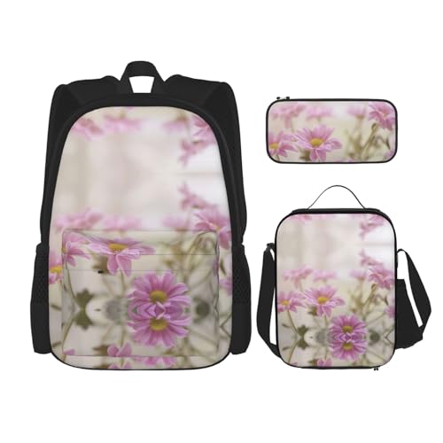 Sac à dos rétro à fleurs roses fini les repas écrasés grâce à la boîte déjeuner incluse
