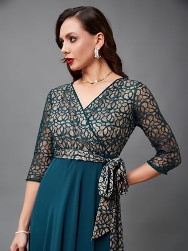 Image of Miss Chase Women's Floral Printed Relaxed Fit V-Neck 3 /4th Sleeve Maxi Dress with Pockets (Plus