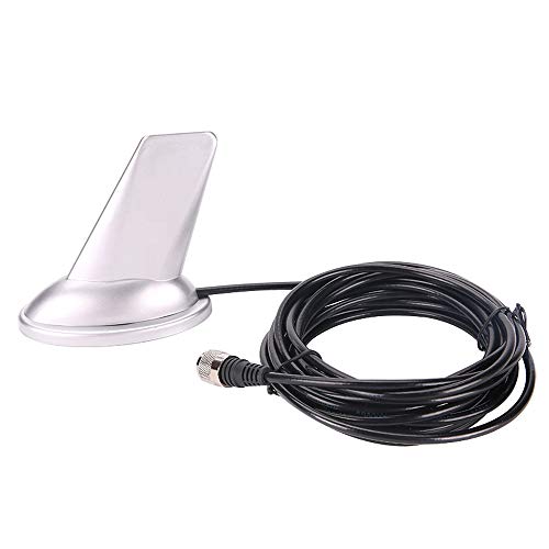 Shark Fin Antenne 2m 70cm EasyTalk AY-80 Duoband VHF UHF Kurz Funkantenne mit Magnetfuß 5M Koaxialkabel für Auto Mobilfunk Transceiver, Silber Cover