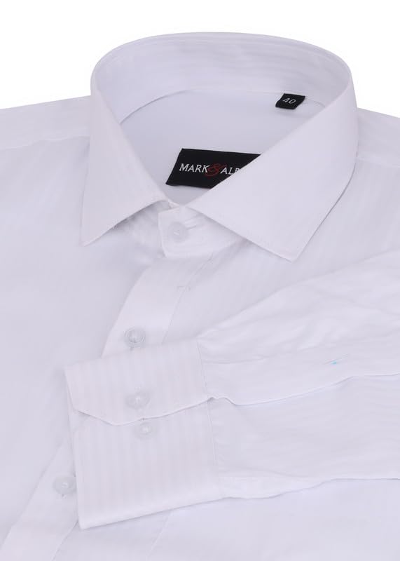 Image of MARK & ALBERT Men's Striped Full Sleeves Cotton Formal Shirt White | Stylish Shirt for Men