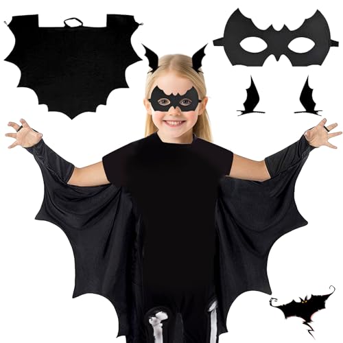 Ayucanpeng Dia das Bruxas disfarce morcego crianças, disfarce morcego menina, menino com máscara e forquilha, para o Halloween carnaval cosplay (120)